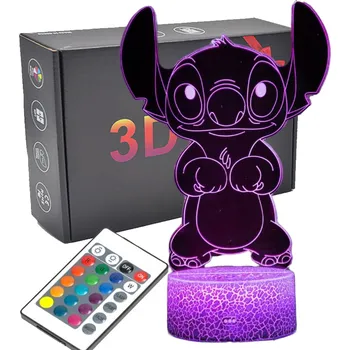 Lampička NOČNÍ LAMPA STICH 3D STOLNÍ 16 LED LILO A STITCH S OVLADAČEM PRO DĚTI