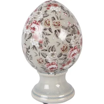 Zelené keramické vajíčko s květy Floria M - Ø 12*19 cm