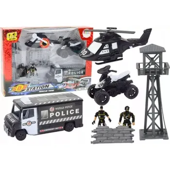 autíčko Policejní Sada: Čtyřkolka, Figurky, Helikoptéra, Světla a Zvuky