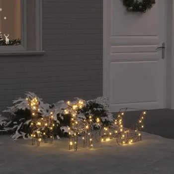 Bytová dekorace Sáně tažené sobem Teplá bílá 53 x 28 x 33 cm Ratan