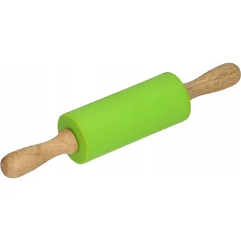 Váleček na těsto VÁLEČEK NA TĚSTO SILIKONOVÝ DŘEVĚNÉ RUKOJETI OTOČNÝ 38 CM
