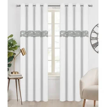 Závěs BytoTex Dekorační závěs se zirkony s kroužky Amálie bílá 140x250 cm (cena za 1 kus)