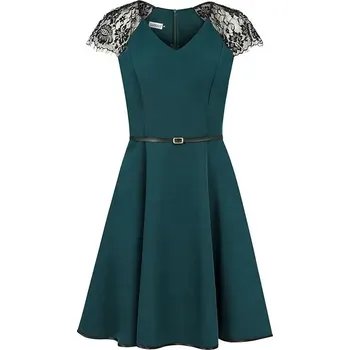 Dámské šaty 254-1 SILVIA Šaty s krajkovými vsadkami - ZELENÁ - XL