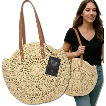 Plážová taška Slaměná taška STELLA BB111 (Dámská módní slaměná taška 45 x 40 cm, délka rukojeti 27 cm, podšívka, zapínání na zip, světlá béžová barva)