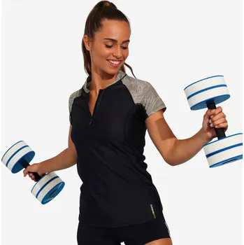 Dámské tričko DECATHLON Dámské tričko na aquafitness s krátkým rukávem Lia 36 ZELENÁ|ČERNÁ