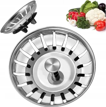 podložka do dřezu 2x Sítko do dřezu s KULATOU zátkou do kuchyňského dřezu SYFONU ocel 80mm