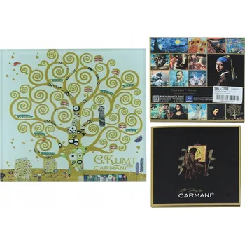 Obraz Carmani, skleněná podložka cca 11,5x11,5 cm - GUSTAV KLIMT/Strom života, bílá