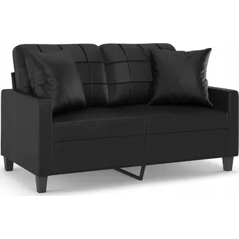 Pohovka Černá dvoumístná pohovka s ozdobnými polštáři, 138 x 77 x 80 cm