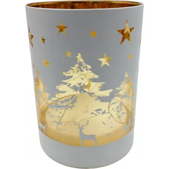 Vánoční dekorace OBOUSTRANNÝ VÁNOČNÍ LED LAMPION BÍLÝ ZLATÝ STROMEČKY HVĚZDIČKY 12 CM