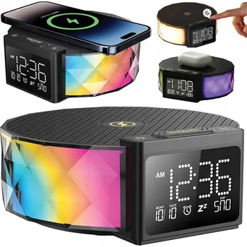 Hodiny BUDÍK HODINY DIGITÁLNÍ LED RGB HLASNÝ VELKÝ s BEZDRÁTOVOU NABÍJEČKOU QI