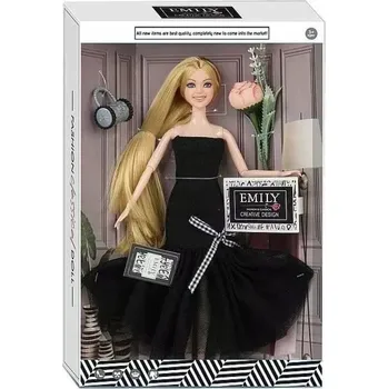 Panenka KRÁSNÁ PANENKA EMILY MODEL, ČERNÝCH ŠATY DLOUHÝCH VLASŮ, KABELKY