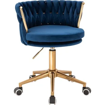 LuxuryForm DESIGN Kosmetická židle LYON VELUR na zlaté podstavě s kolečky - modrá