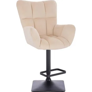 Barová židle LuxuryForm DESIGN Barové křeslo AURORA VELUR na černé hranaté podstavě - krémové