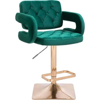 Barová židle LuxuryForm DESIGN Barová židle ADRIA VELUR na zlaté hranaté podstavě - zelená