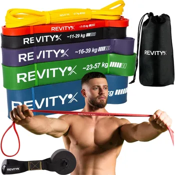 REVITY Sada 6 posilovacích odporových gum na cvičení Power Bands 3-79 kg cvičební plán MODRÁ