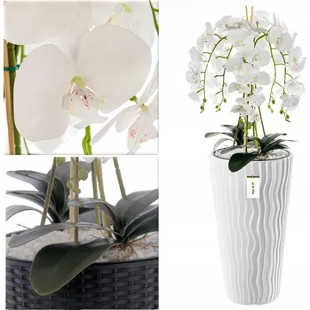 umělá květina Orchidej umělá bílá kytice květiny oblázky vysoký květináč Bílá H 115 cm