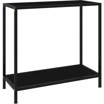 Konferenční stolek Černý konzolový stolek 80 x 35 x 75 cm, tvrzené sklo, lakovaná ocel