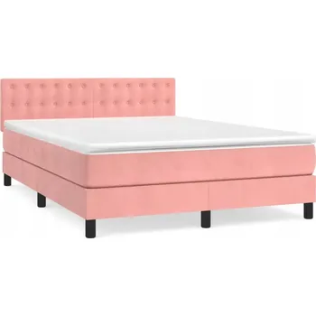 Postel Kontinentální postel růžová 203 x 144 x 78/88 cm s matrací 140 x 200 x 20 cm