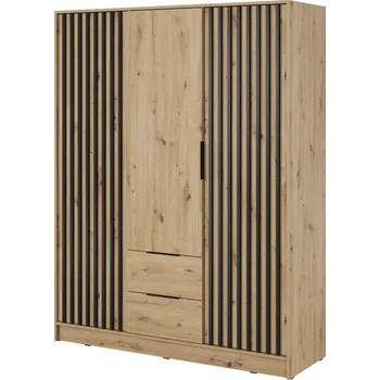 Šatní skříň Skříň 155 cm dub artisan s černou lamelou, moderní šatní skříň
