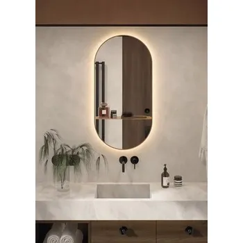Zrcadlo LED oválné zrcadlo do koupelny s osvětlením v rámu Cordia OVAL MIRROR LINE s poličkou 100 x 50 cm IP 44