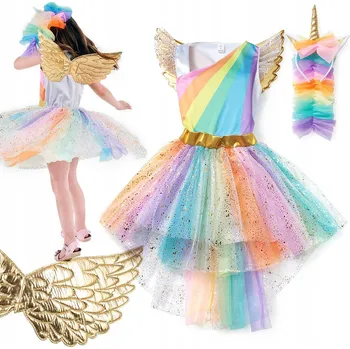 Karnevalový kostým KOSTÝM ŠATY kostým DUHOVÝ JEDNOROŽEC PEGAS S 110 116