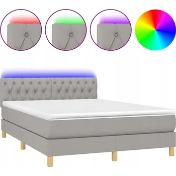 Postel Kontinentální postel s matrací 203 x 144 x 78/88 cm, světle šedá, LED