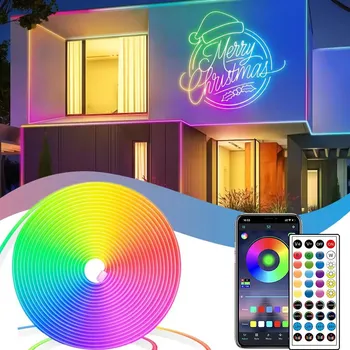 LED páska 10m LED RGB NEON FLEX pásek 24V, ovládání přes Bluetooth aplikaci, Dálkový Ovladač, napájecí zdroj IP65