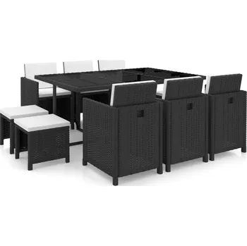 11dílná zahradní sedací souprava s polstry, PE ratan, černá