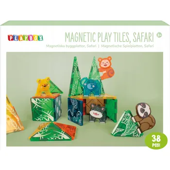 ostatní stavebnice Magnetická stavebnice SAFARI: Barevné destičky a figurky, 38 dílů