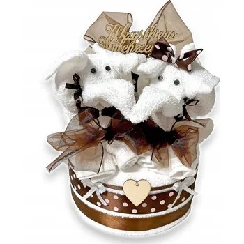 Sada ručníků a osušek Dort PREZENTEX, Dva sloni - Vyrobeno z 8 ručníků - DÁREK Svatba Narozeniny