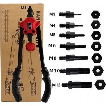 Nýtovací pistole RUČNÍ Nýtovací kleště pro nýtovací matice a nýty M3 - M12 VELKÁ SADA PRO Nýtování