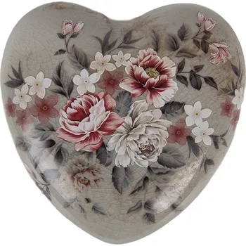 Zelená keramická dekorace srdce s květy Floria L - 11*11*4 cm