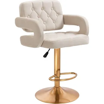 Barová židle LuxuryForm DESIGN Barová židle ADRIA VELUR na zlatém talíři - krémová