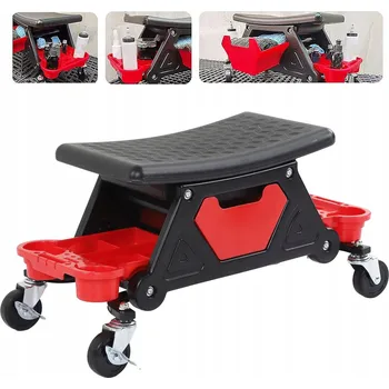 Stolička DÍLENSKÁ STOLIČKA TABURET S OTOČNÝM SEDADLEM NA KOLEČKÁCH 360° S MÍSTEM PRO NÁŘADÍ