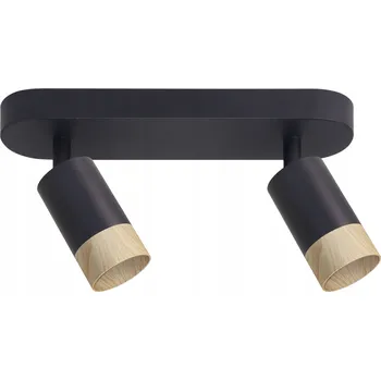 Conti stropní svítidlo lišta černé 2x15W GU10 stínidlo černé + dřevěné