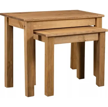 Konferenční stolek Sada 2 Zasouvacích Stolků z Masivního Borovicového Dřeva, Přírodní, 56x40x53 cm.