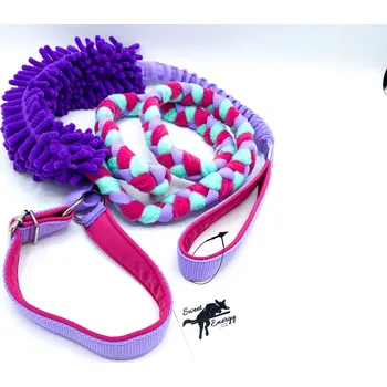 Vodítko pro psa Sweet Energy.cz Fleecové agility vodítko s mopem a amortizérem Barva: mintovo-fialkovo-fialovo-růžová, Velikost: 22-30 cm / 180 cm