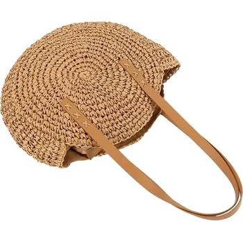 Plážová taška Slaměná kabelka LUNA BB1 (Slaměná dámská kabelka – 45 x 40 cm, kulatý tvar, letní styl)