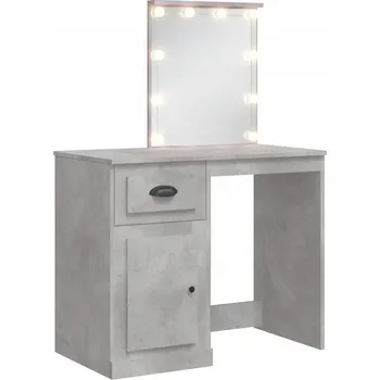 Toaletní stolek Toaletní Stolek se zrcadlem, LED osvětlením a zásuvkou, šedá barva Betonu, 90x42x132,