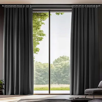 Zatemňovací termo závěsy s UV ochranou na kroužcích černé 140x244cm