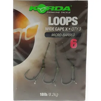 Rybářský háček Korda Hotové návazce Háčky Loop Rigs DF Wide Gape X 18lb Č. 6