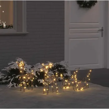 Vánoční dekorace vidaXL Sáně tažené sobem Teplá bílá 53 x 28 x 33 cm Ratan [42019083]