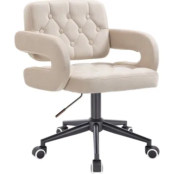 LuxuryForm DESIGN Kosmetická židle ADRIA VELUR na černé podstavě s kolečky - krémová