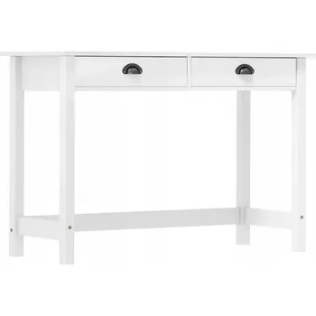 Konferenční stolek Bílý stolek Hill z masivního borovicového dřeva 110 x 45 x 74 cm se 2 zásuvkami