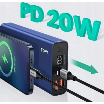 Powerbanka Powerbank rychlá nabíječka PD 20W QC 3.0 USB C A micro 20000 mAh TOPK