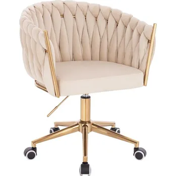 LuxuryForm DESIGN Kosmetická židle NORDEN VELUR na zlaté podstavě s kolečky - krémová