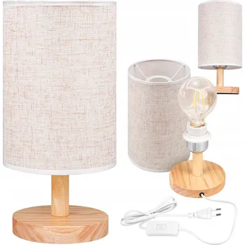 Lampička Stolní lampa noční školní E27 LED dřevo bílá