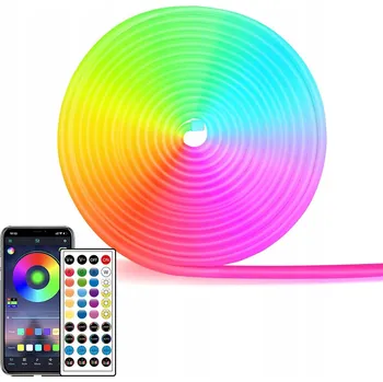 LED páska NEONOVÝ LED PÁSEK 10M RGB OVLÁDANÝ APLIKACÍ A DÁLKOVÝ OVLADAČ, VODĚODOLNÝ