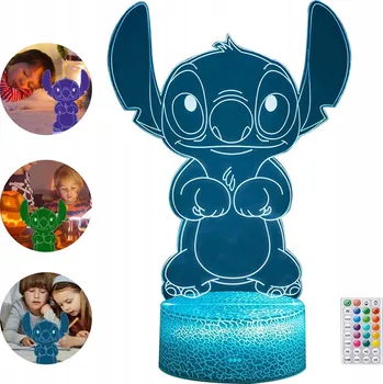 Lampička NOČNÍ LAMPA STICH 3D NA STŮL 16 LED LILO & STITCH S OVLADAČEM PRO DĚTI