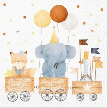 Papírový ubrousek Ubrousky PAW Zvířátka ve vlaku 33x33 cm, 20 ks